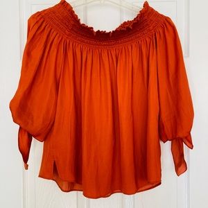Loft Burnt Orange off the shoulder shirt SP